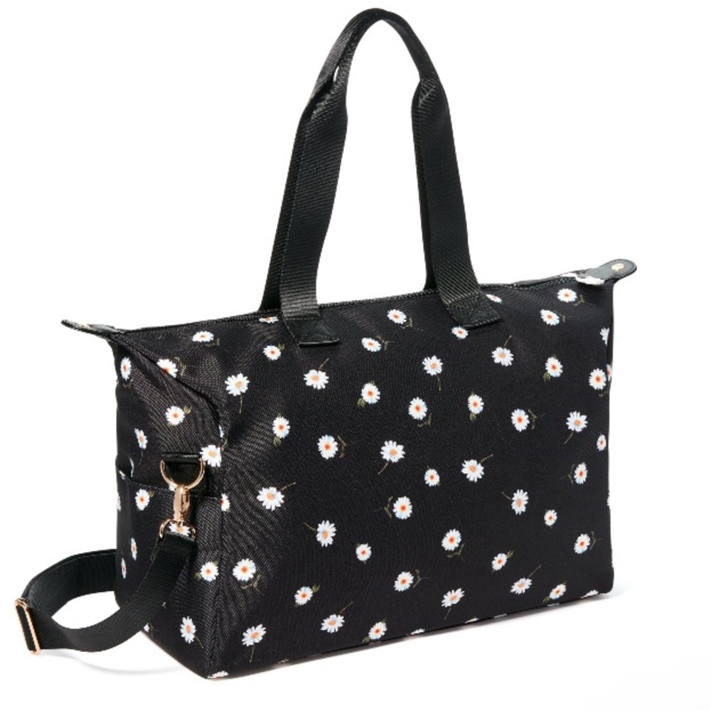 ALICE + OLIVIA Daisy Print Duffle Bag in Black - Picture 4 of 9